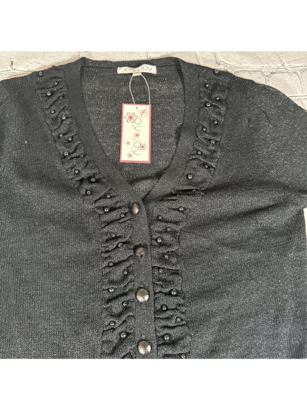 Black Sparkle Glitter Beaded Cardigan Joy Joy Brand Women’s Size Medium NEW - Picture 3 of 16
